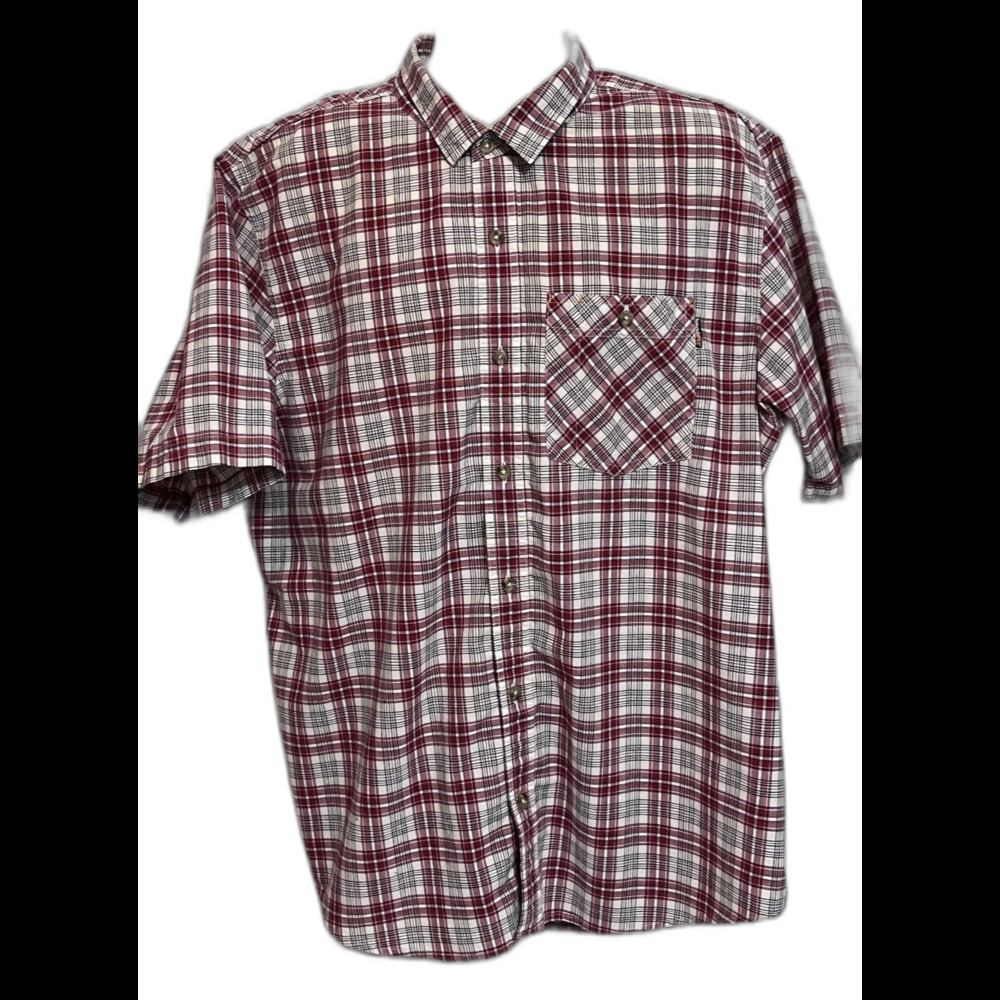 Timberland Pro Short Sleeve Button Plaid Shirt Mens XXL Red Outdoor Gorp Vented